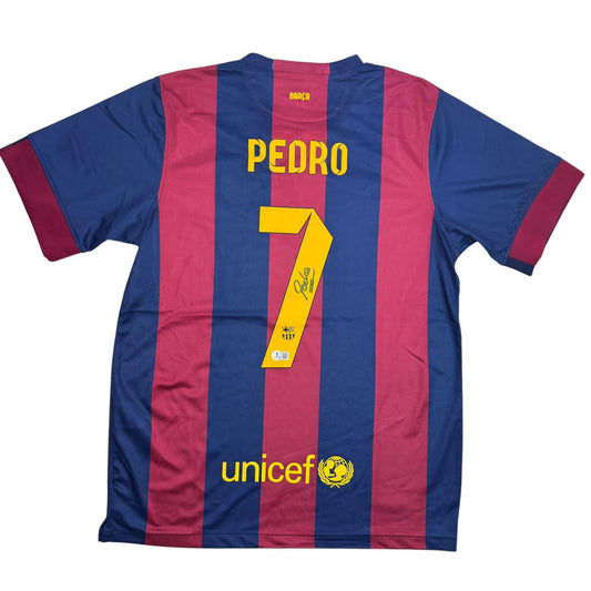 Autographed/Signed Pedro Rodriguez FC Barcelona Red/Blue Soccer Jersey Beckett BAS COA #2