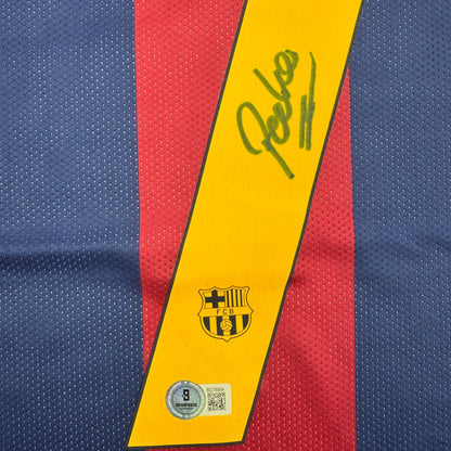 Autographed/Signed Pedro Rodriguez FC Barcelona Red/Blue Soccer Jersey Beckett BAS COA #2