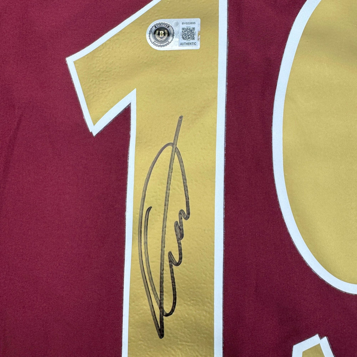 Autographed/Signed Gilberto Silva Arsenal Maroon Soccer Futbol Jersey Beckett BAS COA
