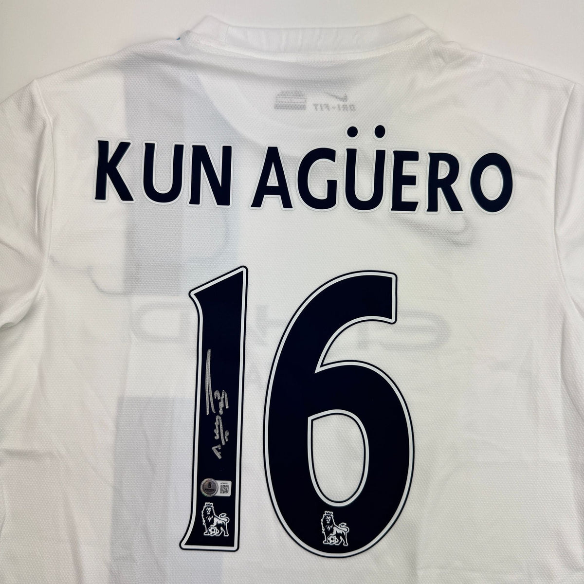 Autographed/Signed Sergio Kun Aguero Manchester City White Soccer Futbol Jersey Beckett BAS COA