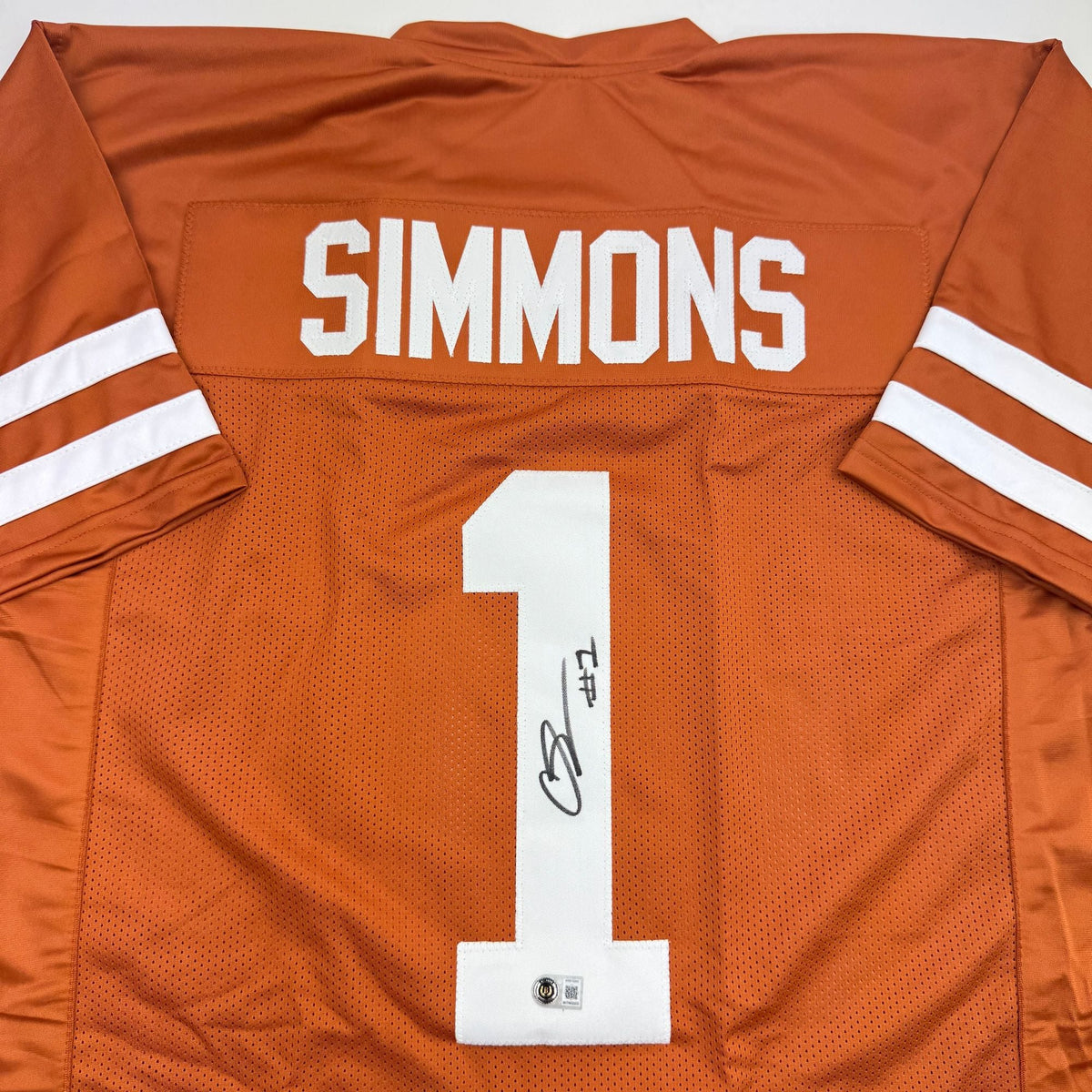 Autographed/Signed Colin Simmons Texas Orange College Football Jersey Beckett BAS COA