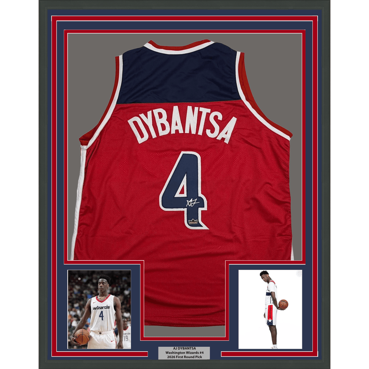 Framed Facsimile Autographed AJ Dybantsa 35x39 Washington Red Reprint Laser Auto Basketball Jersey
