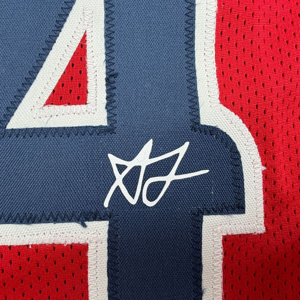 Framed Facsimile Autographed AJ Dybantsa 35x39 Washington Red Reprint Laser Auto Basketball Jersey