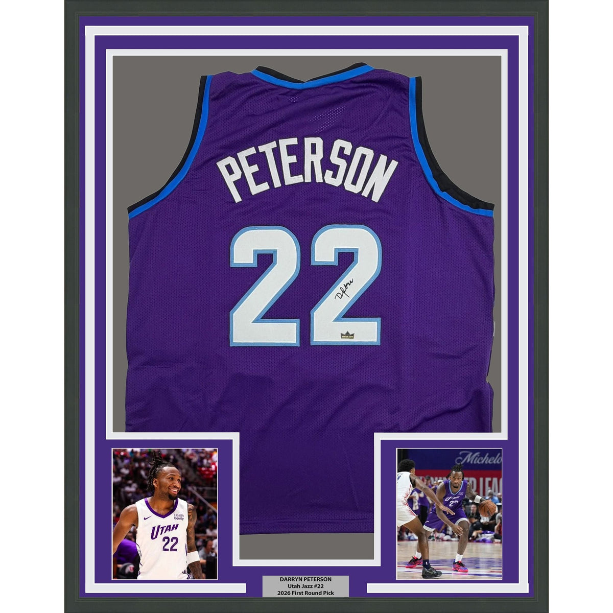 Framed Facsimile Autographed Darryn Peterson 35x39 Utah Purple Reprint Laser Auto Basketball Jersey