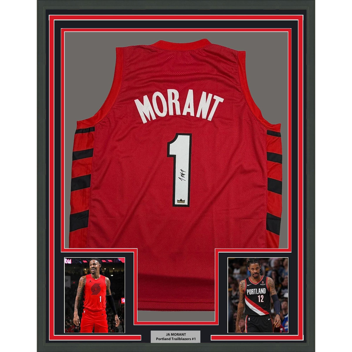 Framed Facsimile Autographed Ja Morant 35x39 Portland Red Reprint Laser Auto Basketball Jersey