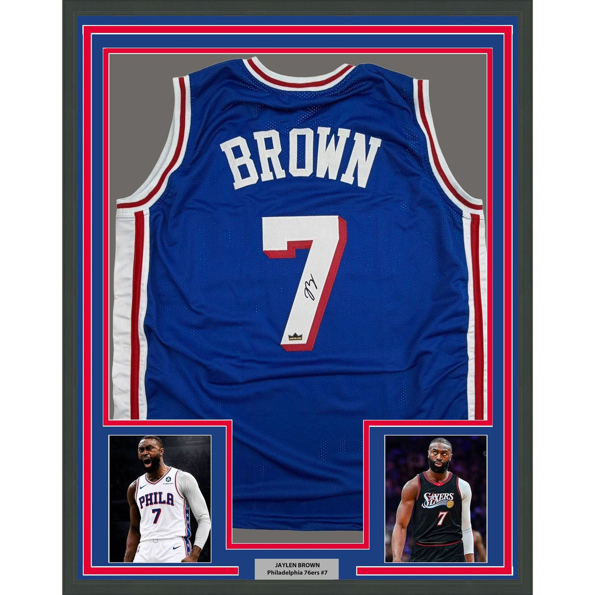 Framed Facsimile Autographed Jaylen Brown 35x39 Philadelphia Black Reprint Laser Auto Basketball Jersey