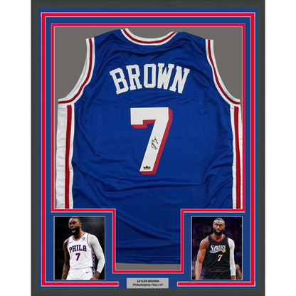 Framed Facsimile Autographed Jaylen Brown 35x39 Philadelphia Black Reprint Laser Auto Basketball Jersey