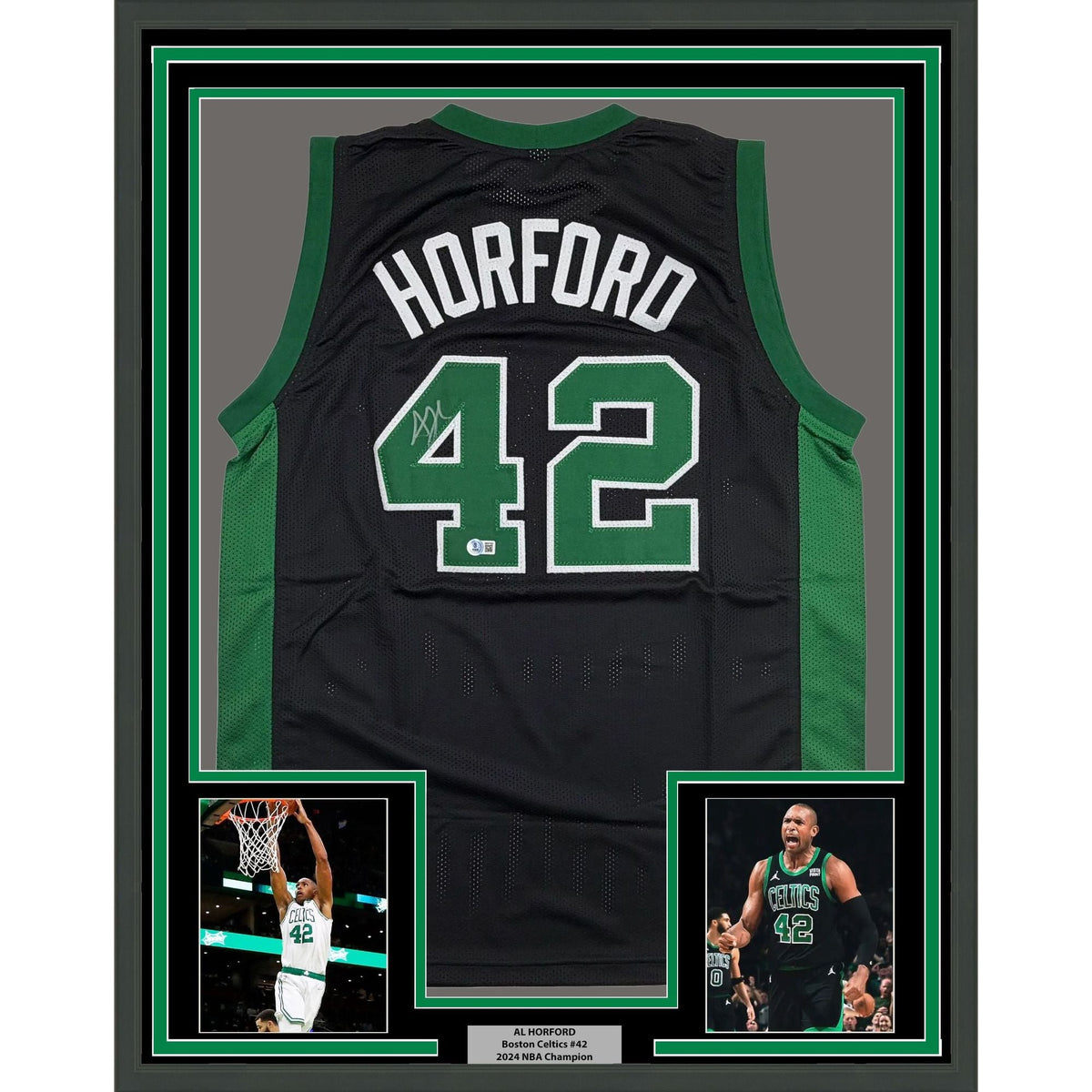 Framed Autographed/Signed Al Horford 35x39 Boston Black Basketball Jersey Beckett BAS COA