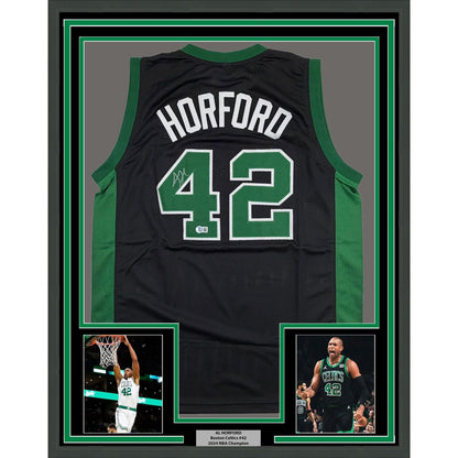 Framed Autographed/Signed Al Horford 35x39 Boston Black Basketball Jersey Beckett BAS COA
