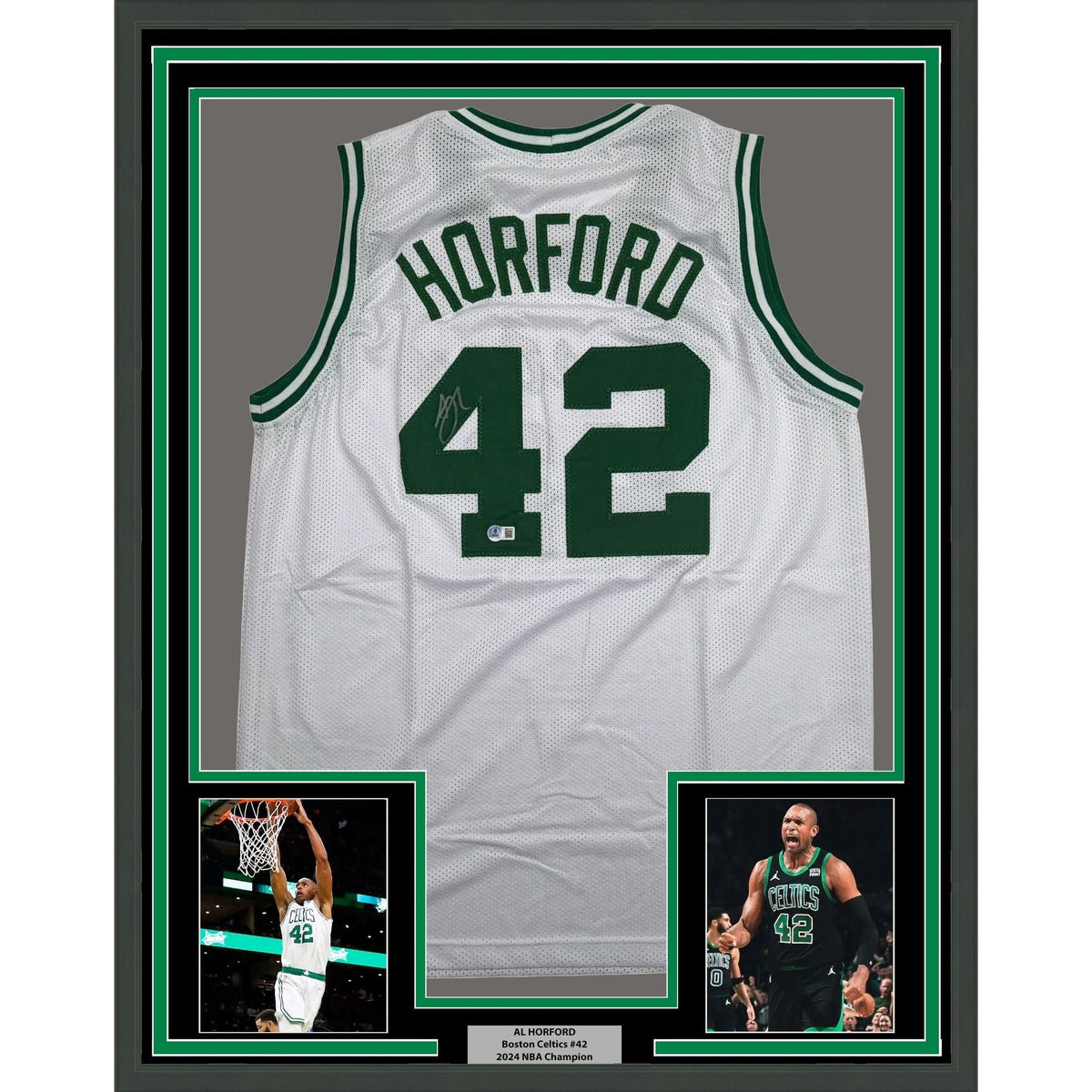 Framed Autographed/Signed Al Horford 35x39 Boston White Basketball Jersey Beckett BAS COA