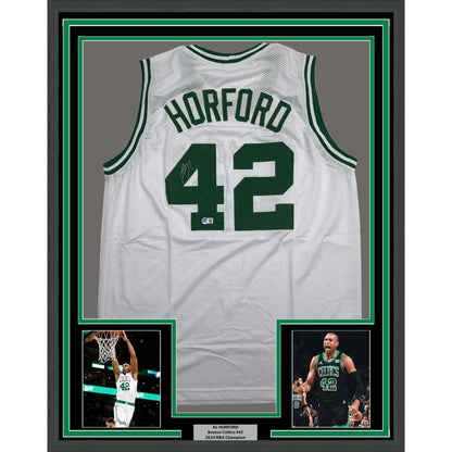 Framed Autographed/Signed Al Horford 35x39 Boston White Basketball Jersey Beckett BAS COA