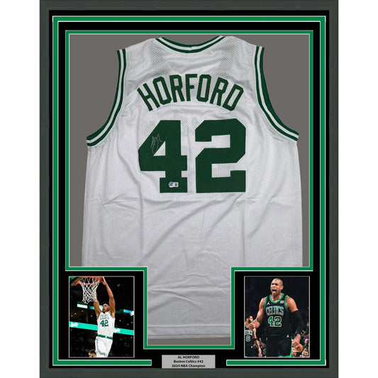 Framed Autographed/Signed Al Horford 35x39 Boston White Basketball Jersey Beckett BAS COA