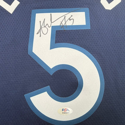 Framed Autographed/Signed Anthony Edwards 35x39 Minnesota Timberwolves Blue #5 Authentic Basketball Jersey PSA/DNA COA