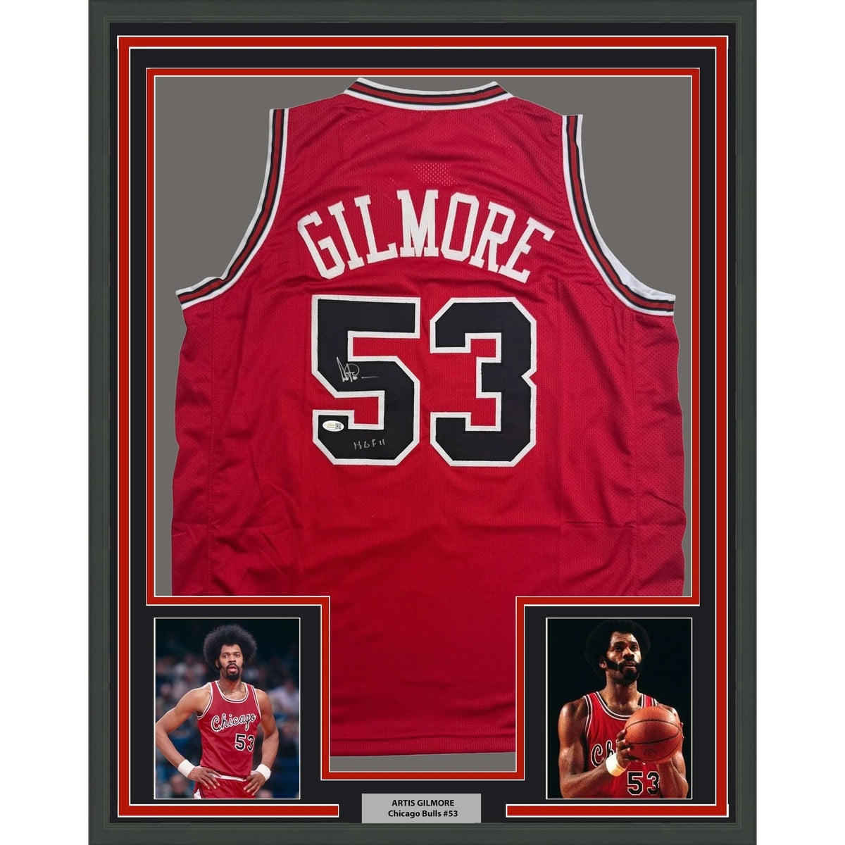 Framed Autographed/Signed Artis Gilmore 35x39 Chicago Red Basketball Jersey JSA COA