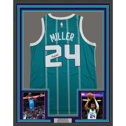 Framed Autographed/Signed Brandon Miller 35x39 Charlotte Hornets Teal Authentic Basketball Jersey Fanatics COA