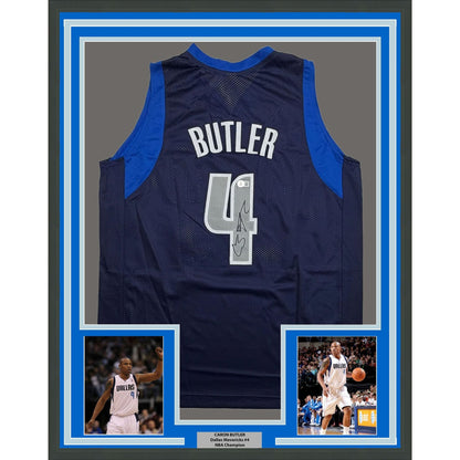 Framed Autographed/Signed Caron Butler 35x39 Dallas Blue Basketball Jersey Beckett BAS COA