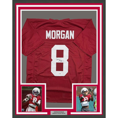 Framed Autographed/Signed Cederian Morgan 35x39 Alabama Red College Football Jersey JSA COA