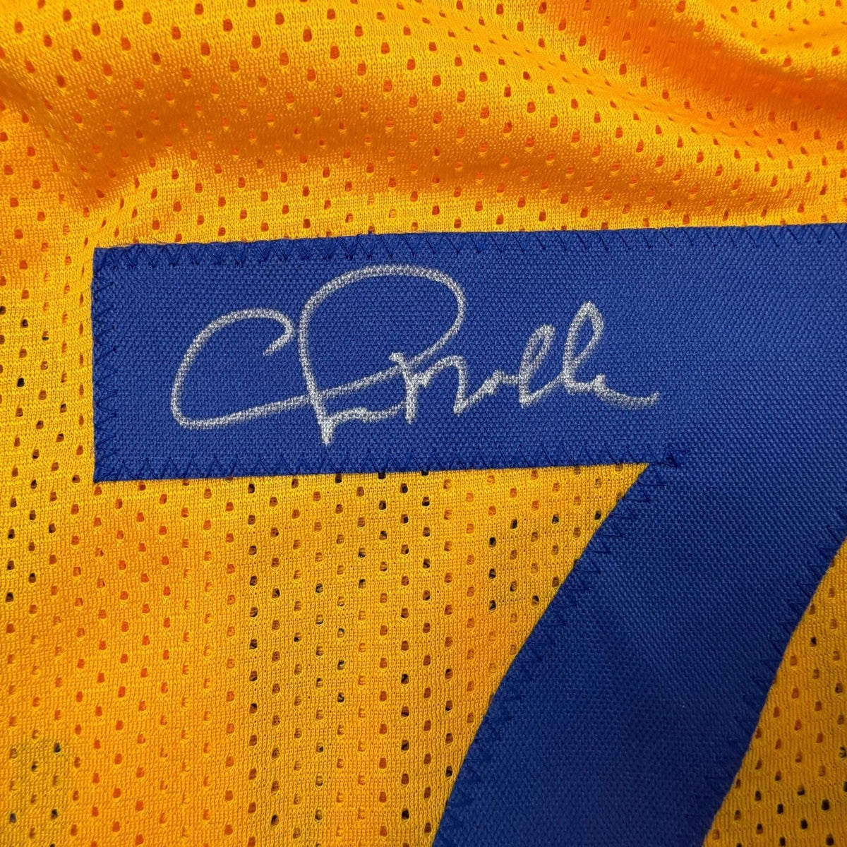 Framed Autographed/Signed Chris Mullin 35x39 Golden State Yellow Basketball Jersey Beckett BAS COA