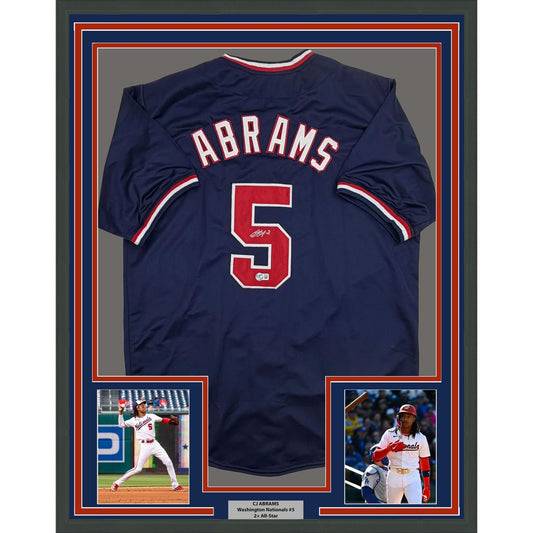 Framed Autographed/Signed CJ Abrams 35x39 Washington Blue Baseball Jersey Beckett BAS COA