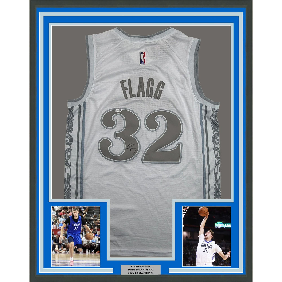 Framed Autographed/Signed Cooper Flagg 35x39 Dallas Mavericks White City Edition Authentic Basketball Jersey PSA/DNA COA