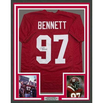 Framed Autographed/Signed Cornelius Bennett 35x39 Alabama Red College Football Jersey Beckett BAS COA
