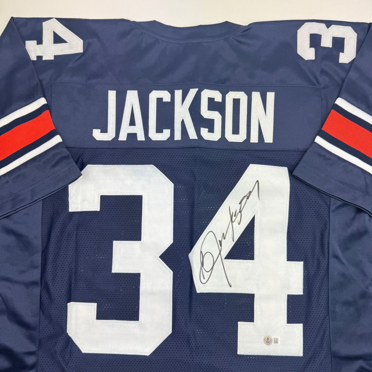 Autographed/Signed Bo Jackson Auburn Blue College Football Jersey Beckett BAS COA