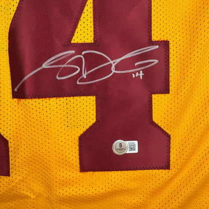 Autographed/Signed Sam Darnold USC Southen Cal Yellow College Football Jersey Beckett BAS COA
