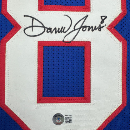 Autographed/Signed Daniel Jones New York Blue Retro Football Jersey Beckett BAS COA