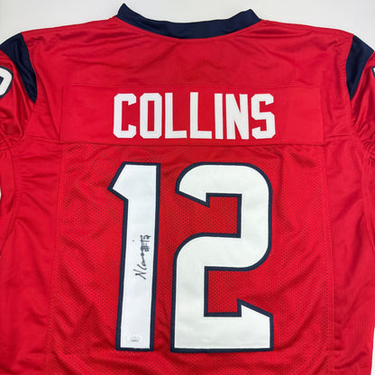 Autographed/Signed Nico Collins Houston Red Rookie Football Jersey JSA COA