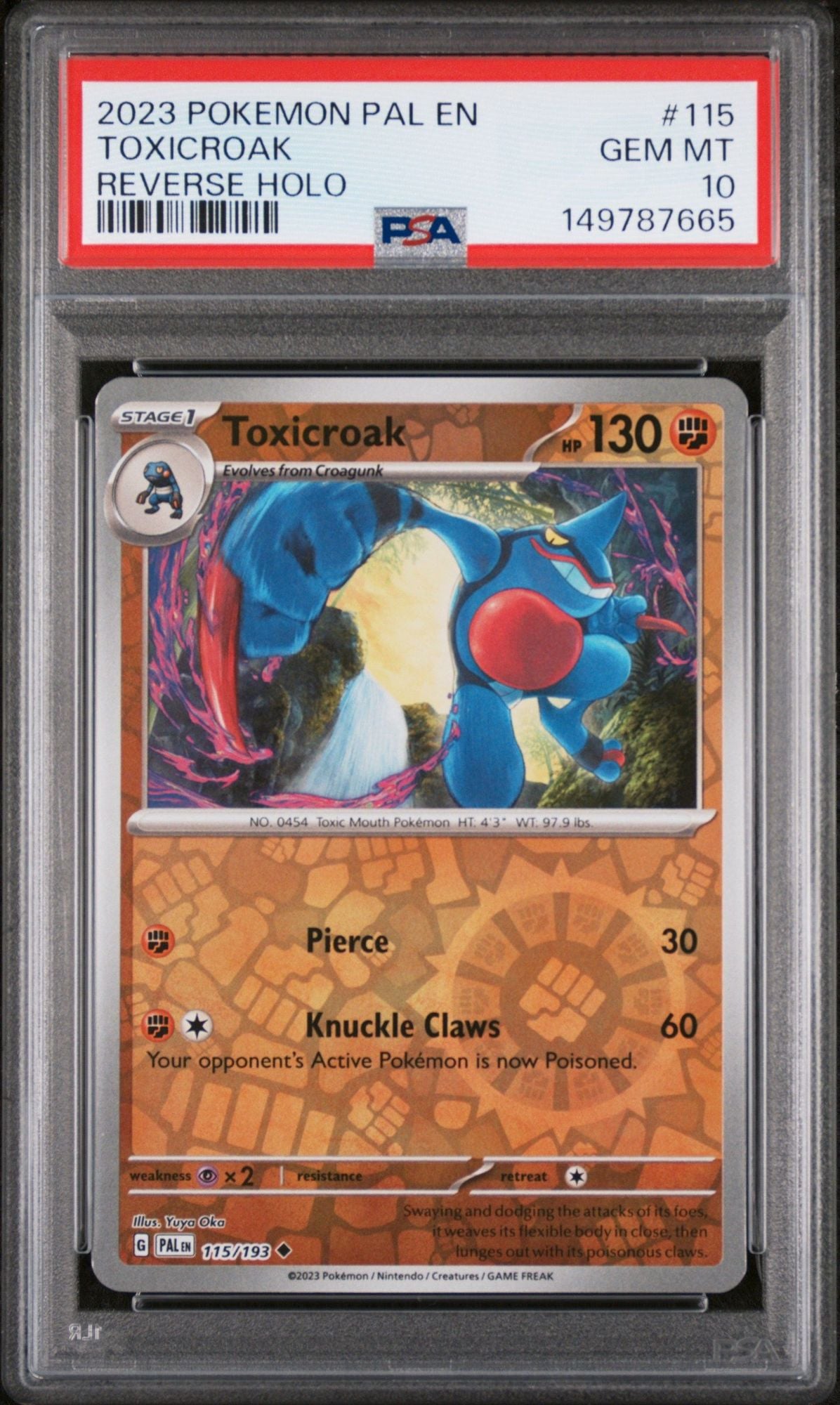 Graded 2023 Pokemon EN Toxicroak ex #115 PAL Reverse Holo Trading Card Game PSA 10 Gem Mint