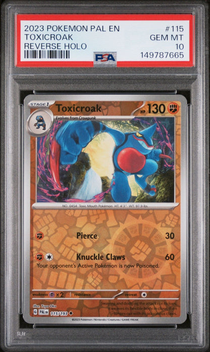 Graded 2023 Pokemon EN Toxicroak ex #115 PAL Reverse Holo Trading Card Game PSA 10 Gem Mint