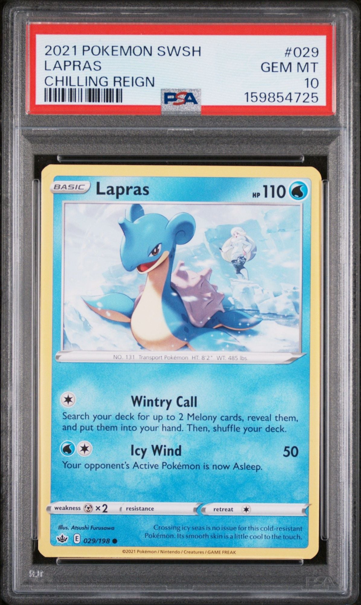 Graded 2021 Pokemon SWSH Chilling Reign Lapras #029 Trading Card Game PSA 10 Gem Mint