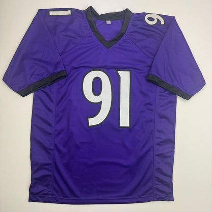Autographed/Signed Trey Hendrickson Baltimore Purple Football Jersey Beckett BAS COA