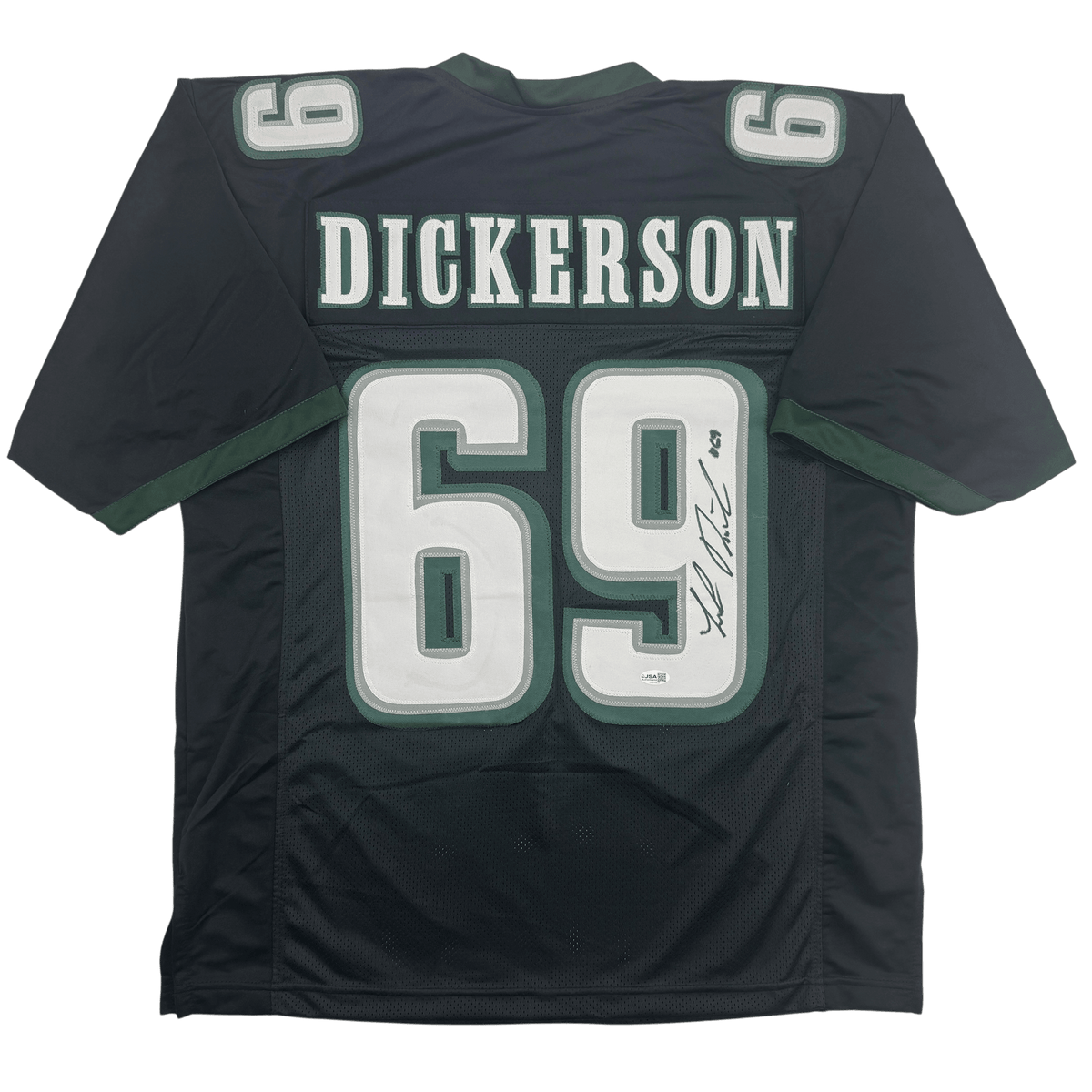 Autographed/Signed Landon Dickerson Philadelphia Black Football Jersey Beckett BAS COA