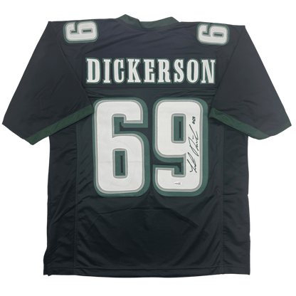 Autographed/Signed Landon Dickerson Philadelphia Black Football Jersey Beckett BAS COA