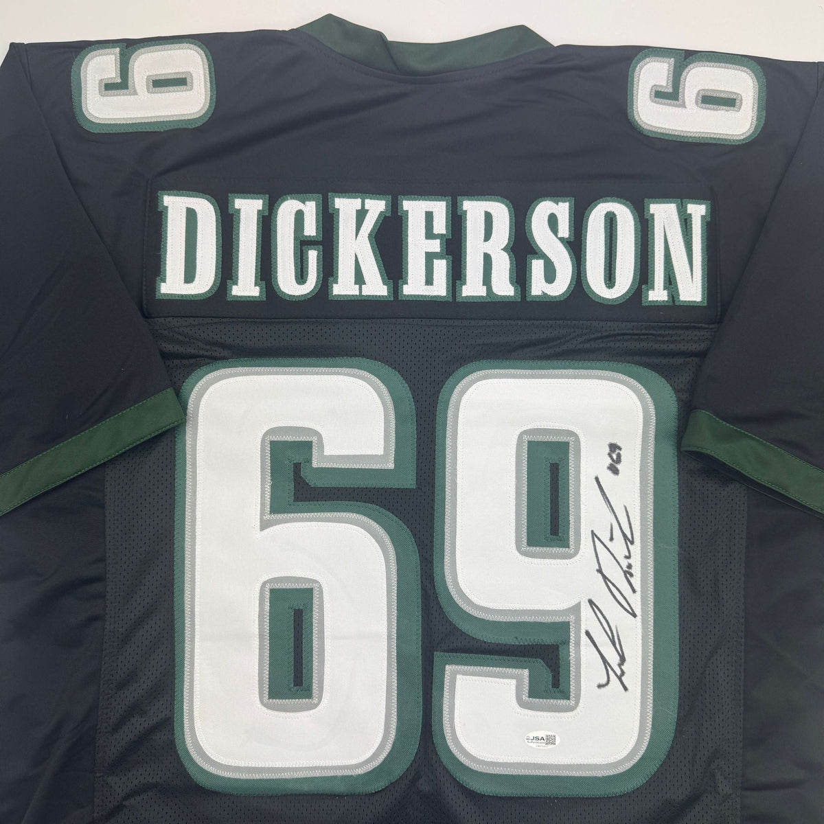 Autographed/Signed Landon Dickerson Philadelphia Black Football Jersey Beckett BAS COA