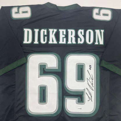 Autographed/Signed Landon Dickerson Philadelphia Black Football Jersey Beckett BAS COA