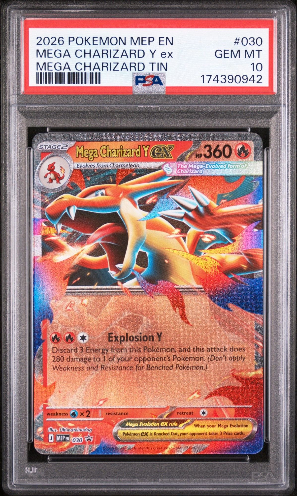 Graded 2026 PKM MEP EN Mega Charizard Y ex #030 Promo Trading Card Game PSA 10 Gem Mint
