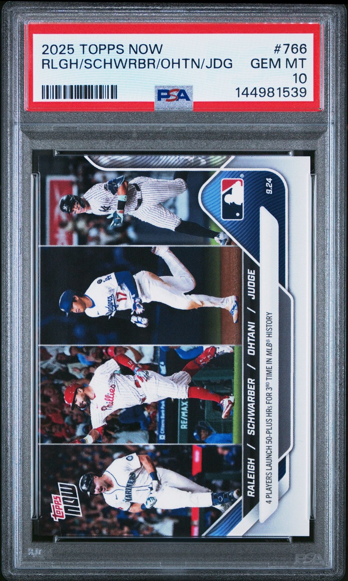 Graded 2025 Topps Now Shohei Ohtani Aaron Judge Raleigh Schwarber #766 50+ HRs Baseball Card PSA 10 Gem Mint