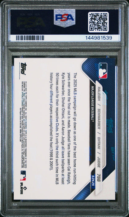 Graded 2025 Topps Now Shohei Ohtani Aaron Judge Raleigh Schwarber #766 50+ HRs Baseball Card PSA 10 Gem Mint