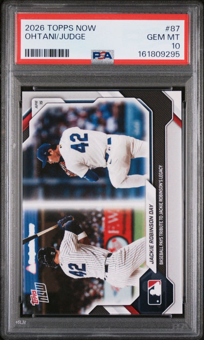 Graded 2026 Topps Now Shohei Ohtani Aaron Judge #87 Jackie Robinson Day Baseball Card PSA 10 Gem Mint