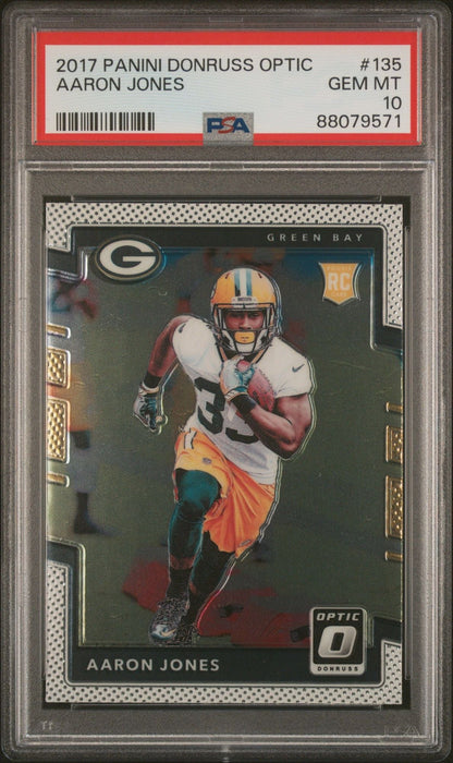Graded 2017 Panini Donruss Optic Aaron Jones #135 Rookie RC Football Card PSA 10 Gem Mint