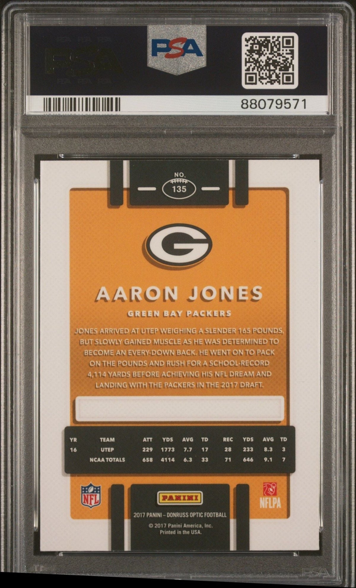 Graded 2017 Panini Donruss Optic Aaron Jones #135 Rookie RC Football Card PSA 10 Gem Mint
