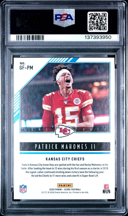 Graded 2020 Panini Score Patrick Mahomes II #GFPM Game Face Football Card PSA 10 Gem Mint