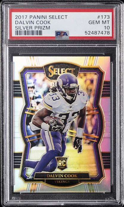 Graded 2017 Panini Select Dalvin Cook #173 Silver Prizm Rookie RC Football Card PSA 10 Gem Mint
