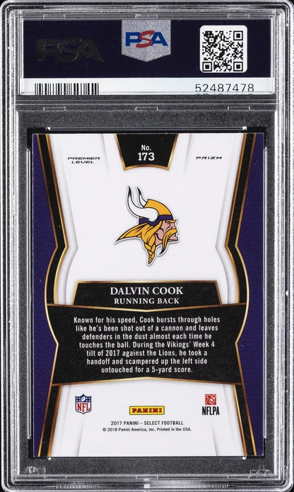Graded 2017 Panini Select Dalvin Cook #173 Silver Prizm Rookie RC Football Card PSA 10 Gem Mint