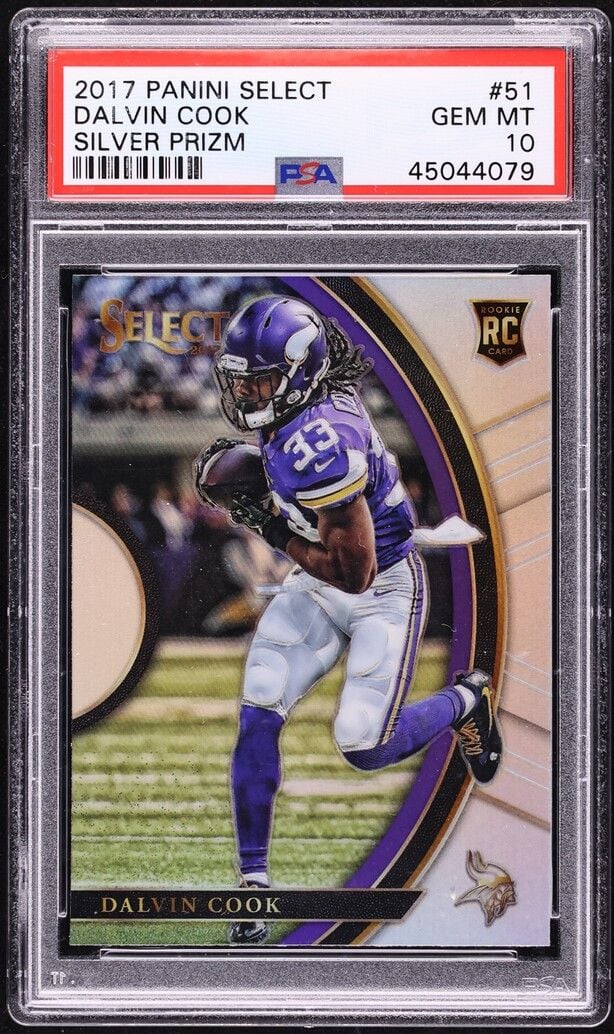 Graded 2017 Panini Select Dalvin Cook #51 Silver Prizm Concourse Rookie RC Football Card PSA 10 Gem Mint