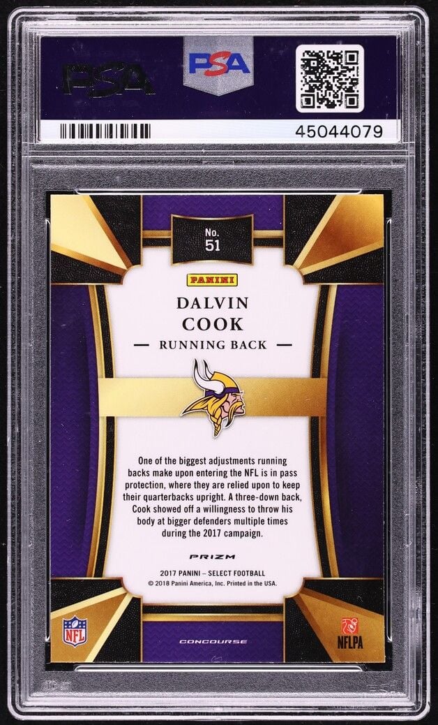 Graded 2017 Panini Select Dalvin Cook #51 Silver Prizm Concourse Rookie RC Football Card PSA 10 Gem Mint