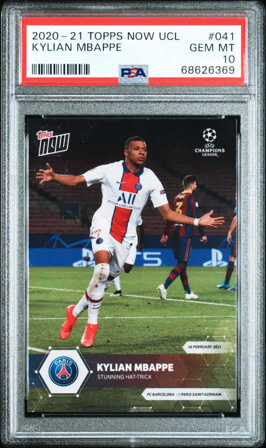 Graded 2020 Topps Now UCL Kylian Mbappe #041 UEFA Champions League Hat-Trick Soccer Card PSA 10 Gem Mint