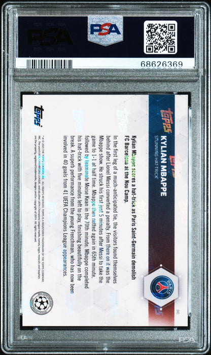Graded 2020 Topps Now UCL Kylian Mbappe #041 UEFA Champions League Hat-Trick Soccer Card PSA 10 Gem Mint